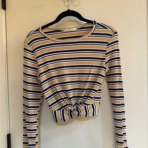 Forever 21 Navy and Yellow Striped Crop Top
